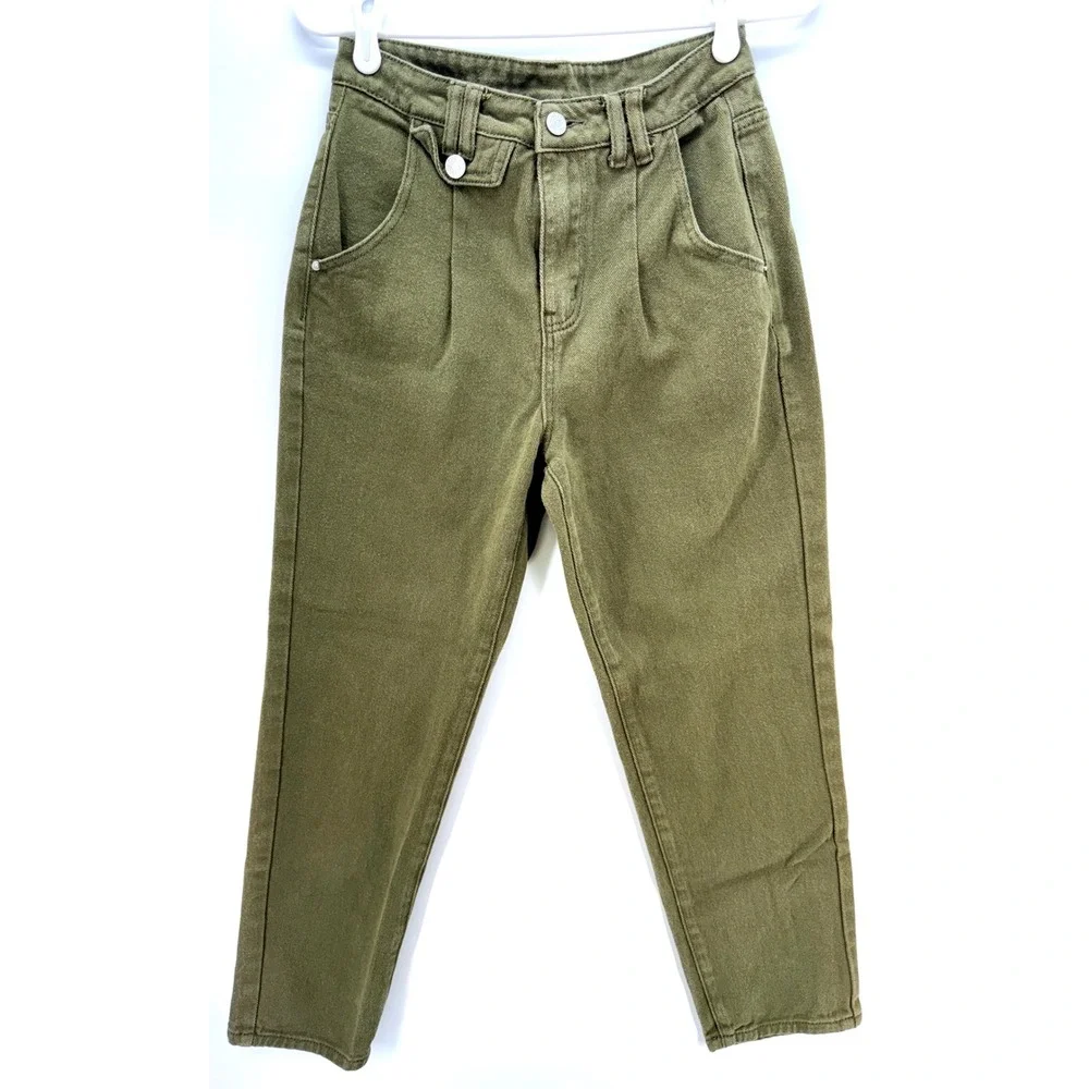 Dazy Olive Green Cotton High Rise Tapered Mom Jeans Sz M Utility Gorpcore‎ Y2K